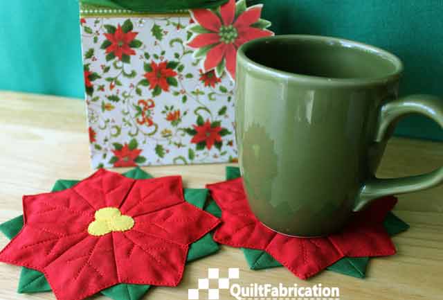 Poinsettia flower coaster by QuiltFabrication