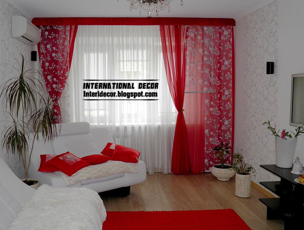 red curtains window treatments, red and white curtain for interior living