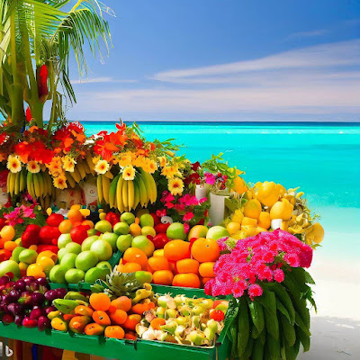 fruit and veg stall on the beach