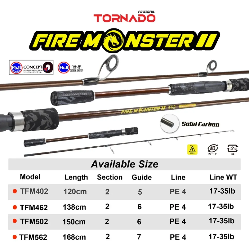 Cek TORNADO Joran Spinning FIRE MONSTER II 120CM - 168CM Fiber Solid Full Fuji Cocok Untuk Kolam Galatama Galapung dan Laut Bergaransi dengan harga Rp267.500. Dapatkan di Shopee sekarang! https://s.shopee.co.id/9UijmAnZLM