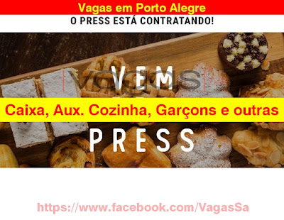 Press Café abre vagas  para Caixa, Auxiliar de Cozinha, Garçons e outras em Porto Alegre