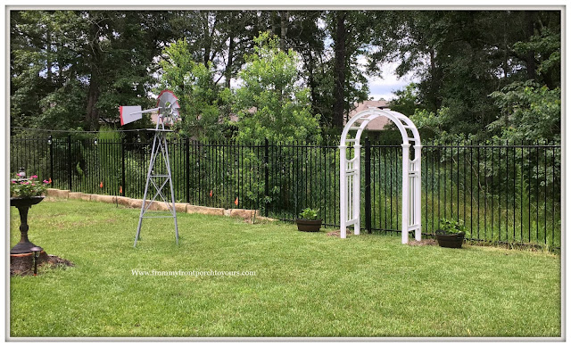 Backyard Landscape- White Garden Arbor-From My Front Porch To Yours