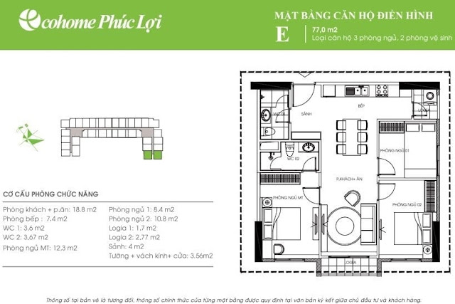 mặt bằng dự án chung cư ecohome phúc lợi căn 77 m2