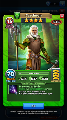 CAEDMON - Bohater NATURALNY - zielony - MAX - info karta - Empires & Puzzles - 4 GWIAZDKI