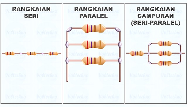 cara menghitung nilai hambatan resistor dalam rangkaian seri, paralel dan campuran