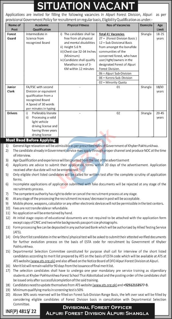 Latest Forest Division Management Posts Shangla 2022