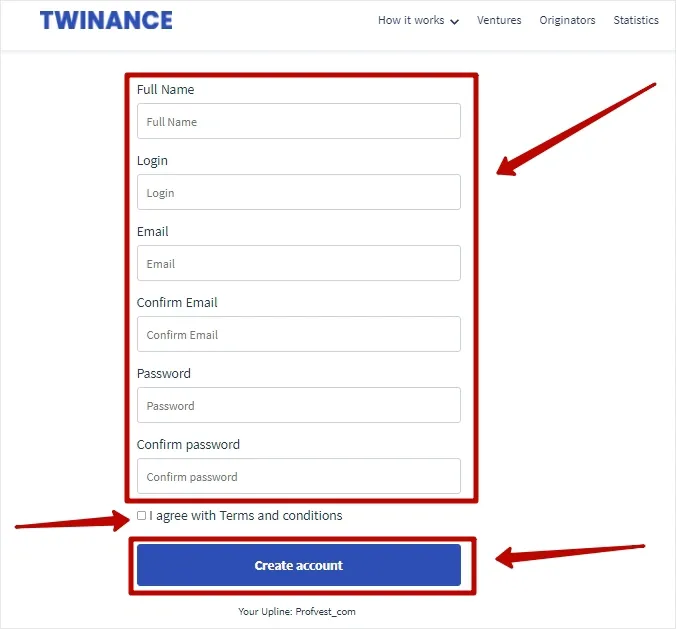 Регистрация в Twinance 2