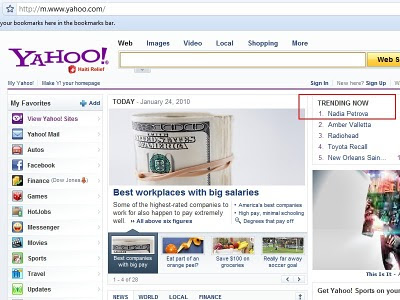 Nadia Petrova tops Yahoo Searches