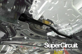 SUPERCIRCUIT Front Under Bar is installed to the front lower chassis of the Proton X50.
