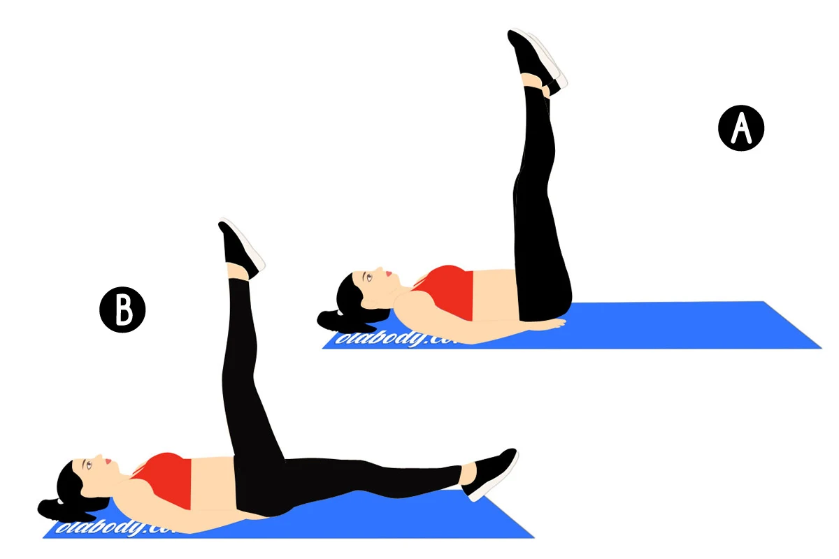 Ilustración de mujer fitness con ropa deportiva haciendo elevaciones de piernas intercaladas