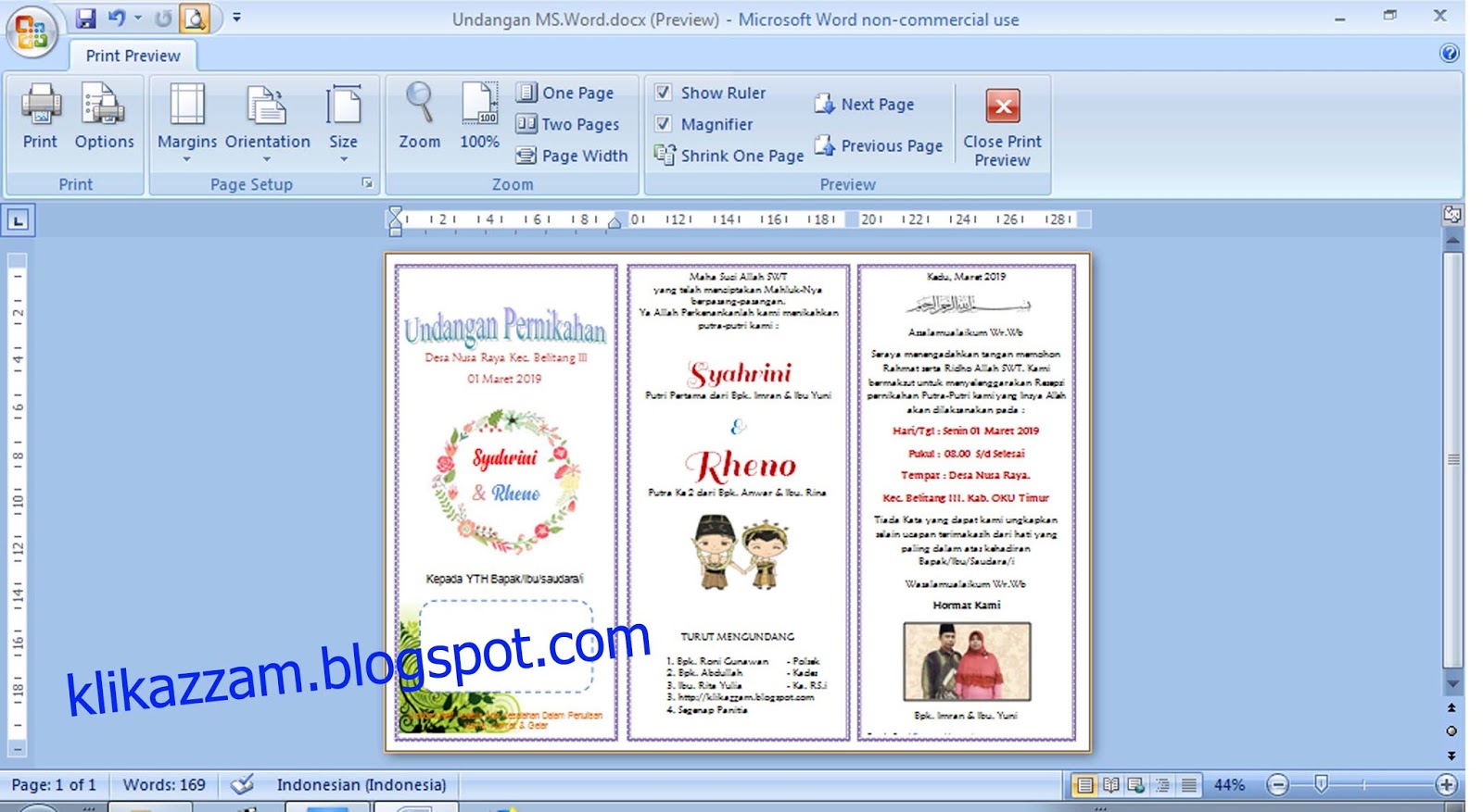 Contoh Undangan  Pernikahan  Dengan  Microsoft  Word  KLIK AZZAM