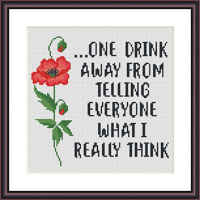 One drink funny cross stitch pattern - Tango Stitch