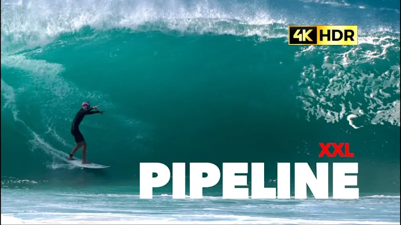 Surfing Pipeline's Second Reef XXL Swell (4K HDR)