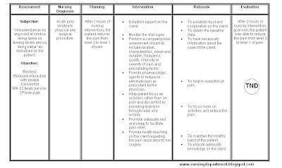 Nursing Care Plan : Acute pain related to physical and surgical 