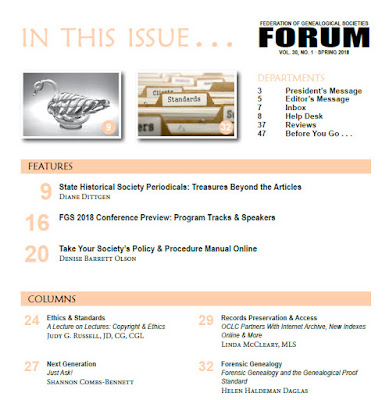 Spring 2018 Issue of FORUM - Table of Contents