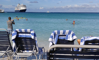 Holland America Eurodam ship docked at Half Moon Cay, Bahamas