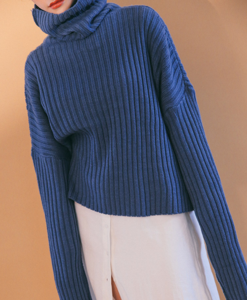 Oversized Rib Knit Turtleneck Top