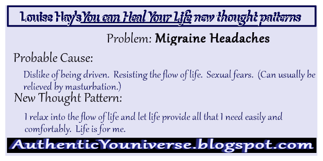 Migraine Headaches - Dislike of being drivem.  Resistinig the flow of life.  Sexual fears.