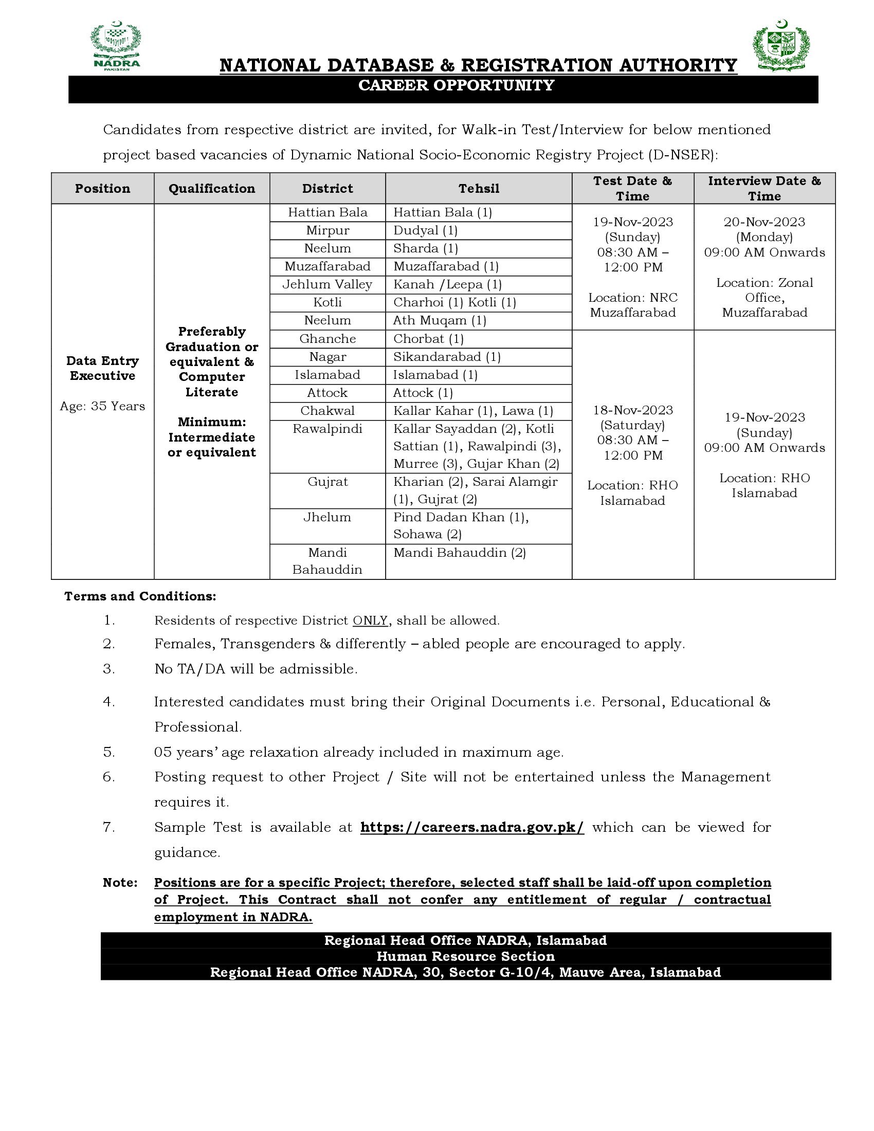 Jobs Advertisement in National Database and Registration Authority - NADRA Jobs Apply Online