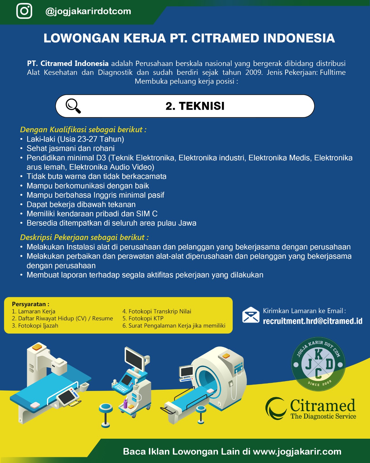 Loker Jogja di PT Citramed Indonesia Admin Keuangan, Teknisi, dll