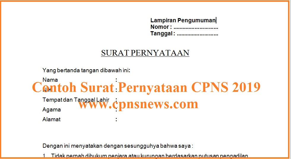 Surat Pernyataan CPNS 2019 .doc Tinggal isi Nama dan NIK ...