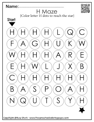 Letter H dot markers free preschool coloring pages ,learn alphabet ABC for toddlers