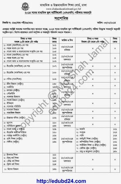 SSC, Dakhil and Vocational Routine 2014