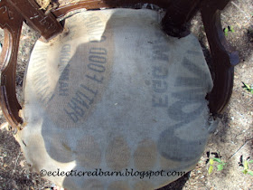 Eclectic Red Barn: Old chair with gain sack reversed