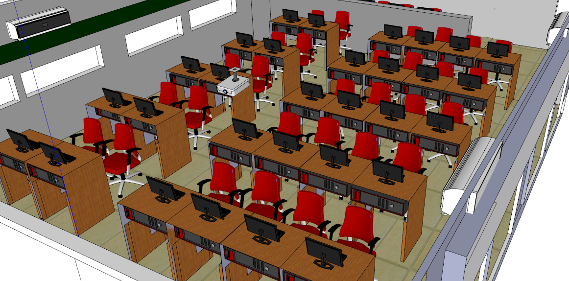 Contoh Desain  Laboratorium  Komputer dengan Sketchup