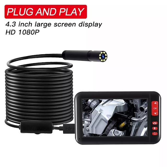 F200 4.3inch HD 1080P Digital Borescope 8MM Camera Diameter Built-in Rechargeable Lithium Battery With Adjustable Brightness 8LEDs 2m/5m/10m Soft Wire 