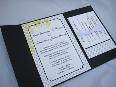 Modern yellow black wedding invitations reception stationery