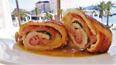 Punjeni pureći rolati u umaku od senfa/Rolled and stuffed turkey breast with mustard sauce