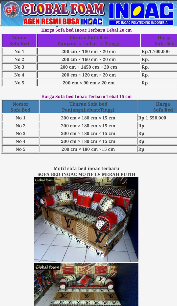 Harga Kasur Inoac Juni 2018 Dan Harga Sofa Bed Inoac Juni 2018