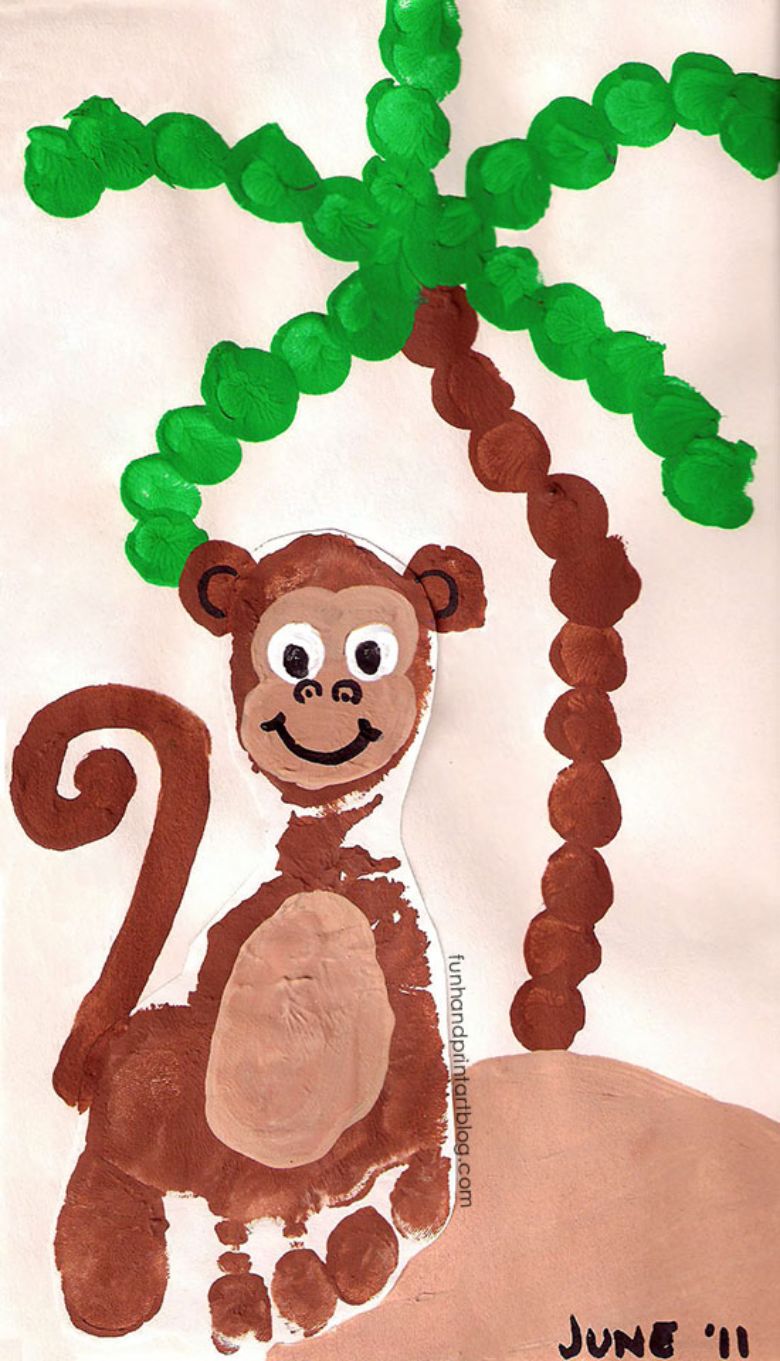 Monkey footprint art - footprint animal crafts