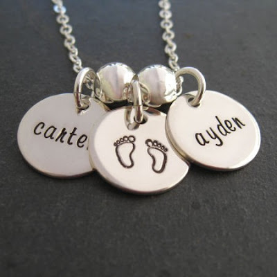 Stamped Charm Necklace on Personalized Hand Stamped Charm Necklace For Moms Featuring Baby Feet