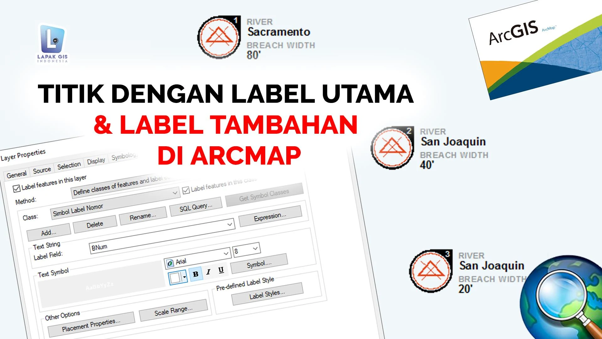 Titik dengan Label Utama & Label Tambahan di ArcMap