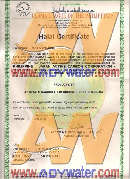 Halal Certificate Karbon Aktif Kowa PJAC (Philippine Japan Active Carbon Corporation)