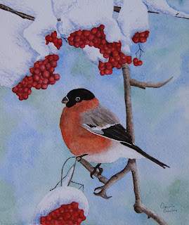 Danielle Beaulieu watercolor robin in winter