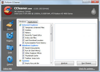 CCleaner - Optimizing and Cleaning Tools interface