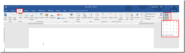 Insert Symbols or Special Characters