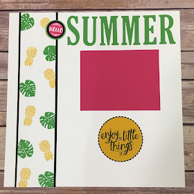 This Summer Scrapbook Page uses Stampin' Up!'s Pop of Paradise stamp set, new Large Letters Thinlits, Layering Love stamp set, and the new Layering Circles Framelits.  www.stampwithjennifer.blogspot.com