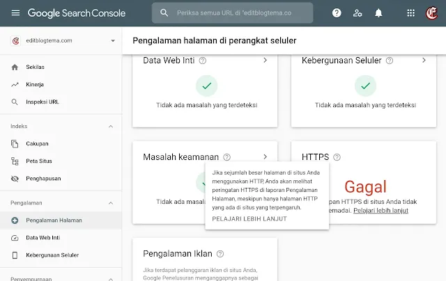 google webmaster pengalaman halaman