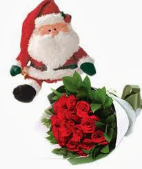 Red Roses With Cute Santa