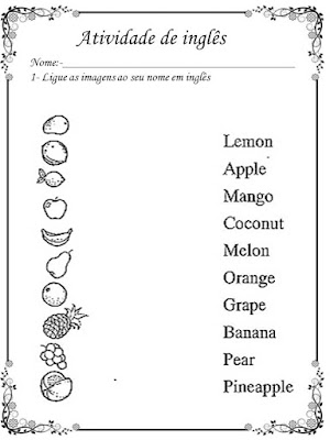atividades de inglês frutas para imprimir