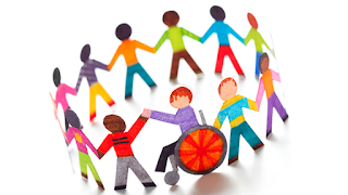 Ilustración con niños interactuando y jugando, imagen que representa inclusión de todos incluyendo a personas con discapacidad