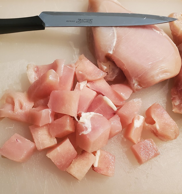 raw boneless chicken breast cubed