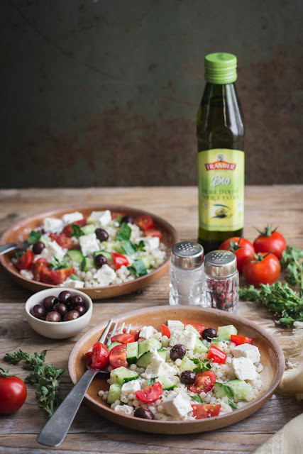Salade de couscous israélien, huile d'olive extra vierge bio Tramier