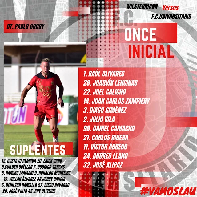 Alineaciones de Wilstermann vs Universitario de Vinto