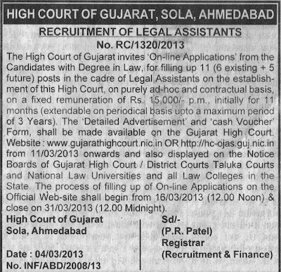 Gujarat Highcourt Legal Assistant