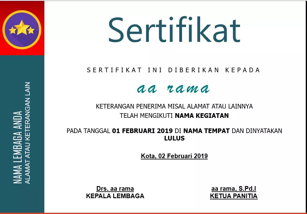 Contoh Sertifikat Penghargaan Kosong